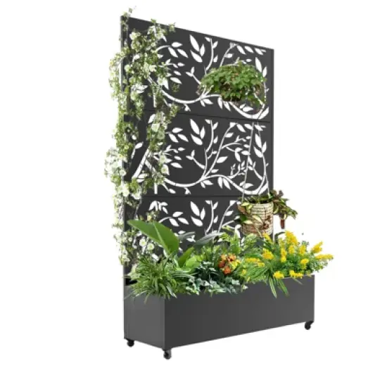 Privacy Screen with Planter Box, 72" H x 47" W Outdoor Privacy Screens and 3-Panels, Garden Decorative Planter Box with Trellis image {10}