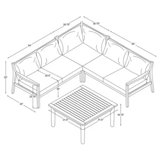 Linon 4pc Melita Acacia Sectional & Coffee Table Beige image {10}