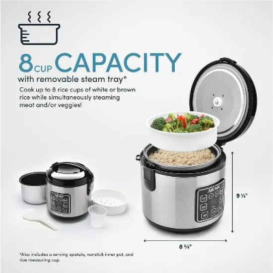 Aroma 64 Ounces Digital Cool-Touch Rice Cooker and Food Steamer, Stainless Restored image {2}