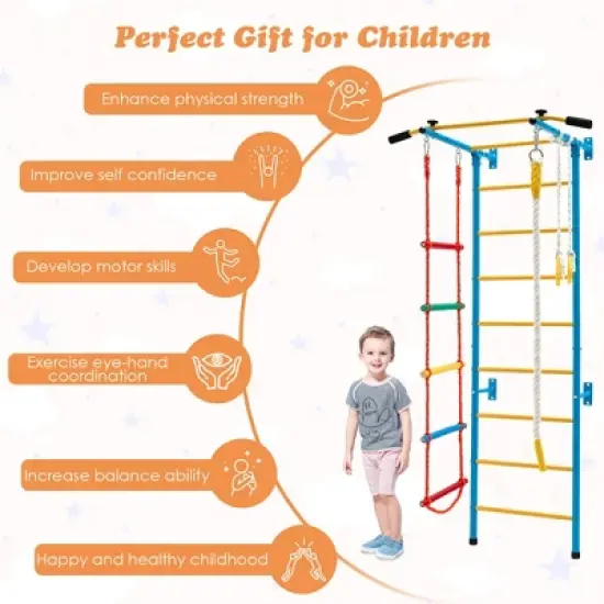 Costway 5 in 1 Kids Indoor Gym Playground Swedish Wall Ladder Children Home Climbing Gym image {5}