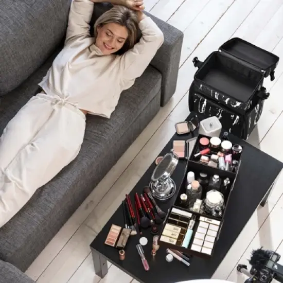 Byootique Soft Sided Rolling Makeup Train Case Cosmetic Organizer Crocodile Makeup Case Trolley Makeup Artist image {2}