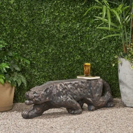 GDFStudio Nolene Outdoor Lightweight Concrete Leopard Bench, Antique Copper image {1}