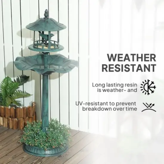 Munora 3-in-1 Pedestal Bird Bath with Feeder & Flower Planter, 20" Diameter x 44.5" Tall Outdoor Garden Decor, Green image {5}