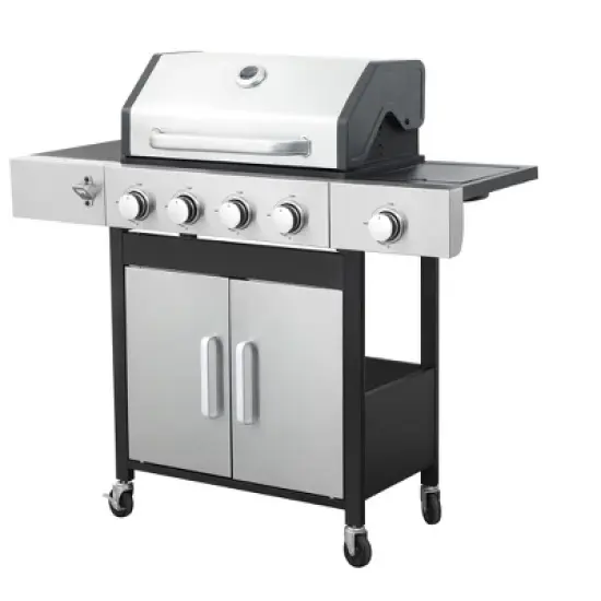 Kumasinova 4-Burner Propane Gas BBQ Grill with Side Burner,46790BTU Output,Stainless Steel Grills with Enameled Cast Iron Cooking Grids&Thermometer image {5}