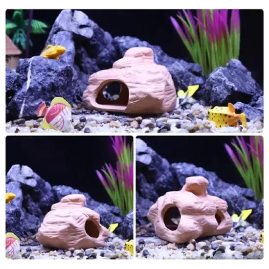 Unique Bargains Ceramic Aquarium Hideaway Rock Cave Fish Tank Decoration Light Brown 4.57"x3.9"x2.99" image {3}