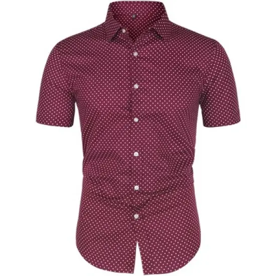 Lars Amadeus Men Short Sleeves Cotton Polka Dots Button Up Shirt image {12}