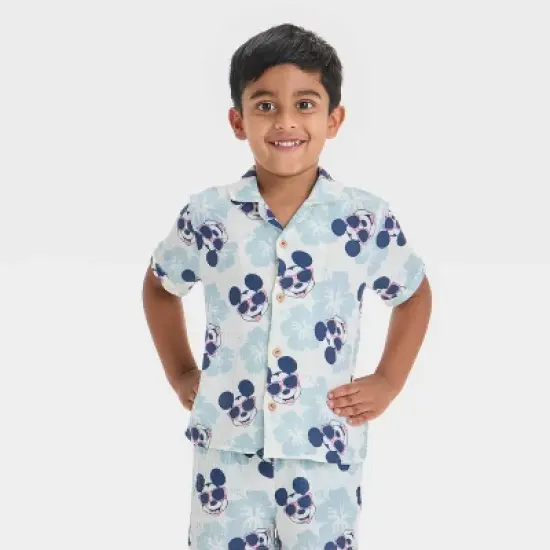 Toddler Boys' 2pc Mickey Mouse Woven Gauze Button-Up Top & Shorts Set - Blue image {2}