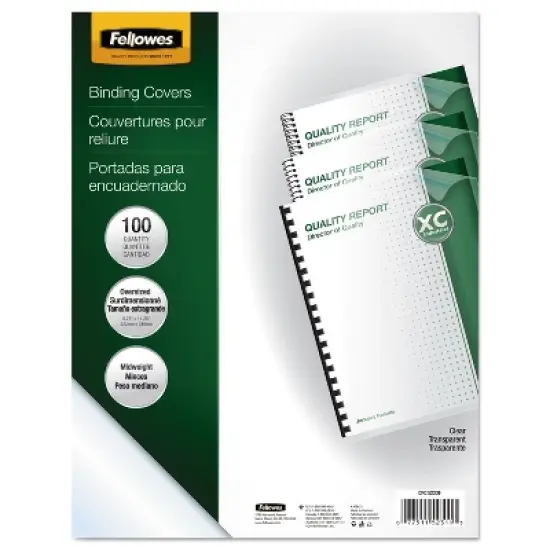 Fellowes Crystals Presentation Covers with Round Corners 11 1/4 x 8 3/4 Clear 100/Pack 52311 image {1}
