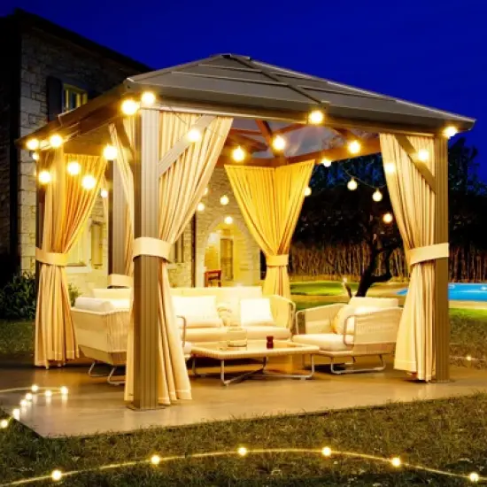Hardtop Gazebo, Outdoor Polycarbonate Roof Canopy, Heavy Duty Hardtop Pavilion with Netting and Curtains image {6}