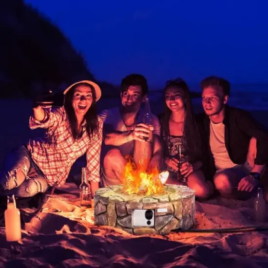 Tangkula Outdoor 40000 BTU Gas Fire Pit Table Electronic Propane Ignition Lava Rock BrownGrey image {1}