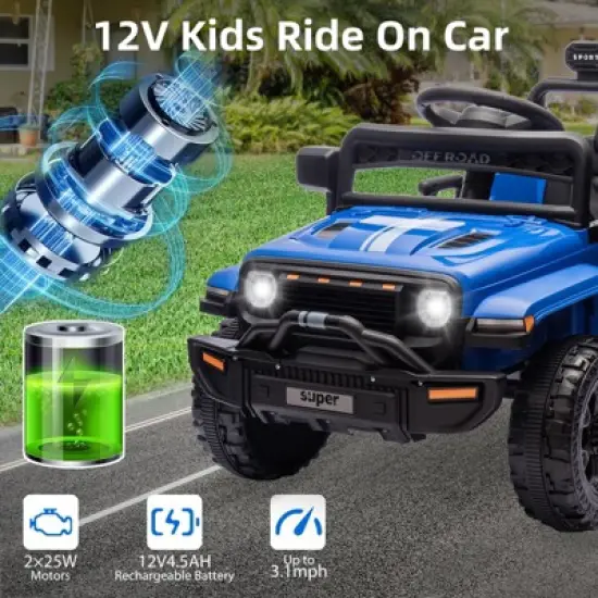 Ride On Truck for Kids, 12V Battery Powered Toy Car with Remote Control, LED Headlight and Music, 25W Toddler Electric Vehicles for Girls Boys 2-6 image {5}