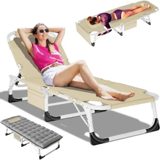 DoCred Heavy Duty 5-Position Folding Chaise Lounge Chair with Pad for Outdoor Sunbathing, Pool, Beach & Patio image {10}