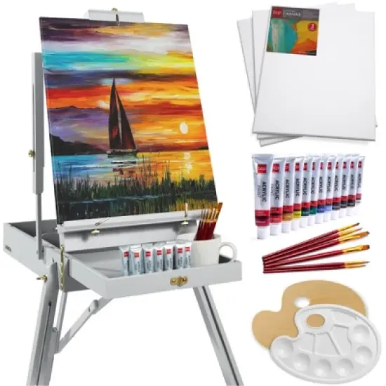 Best Choice Products French Easel, 32pc Beginners Kit Portable Wooden Adjustable Tripod  w/ Paint Supplies image {10}