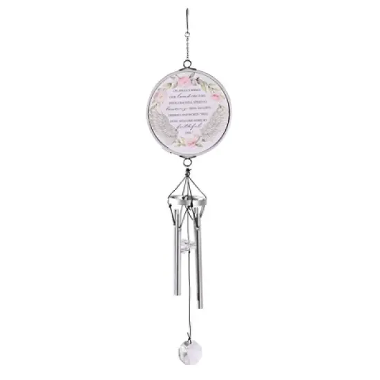 Dicksons WCA-1002 On Angels Wings Our Loved One Flies Silver Tone and Floral 14.5 Inch Aluminum Suncatcher Wind Chime Noisemaker image {2}