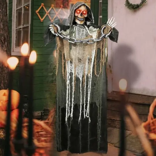 Joyfy 67" Halloween Outdoor Decorations, Life Size Animatronics Grim Reaper with Chain, Scary Haunted House Props for Garden Yard Lawn Decorations image {9}