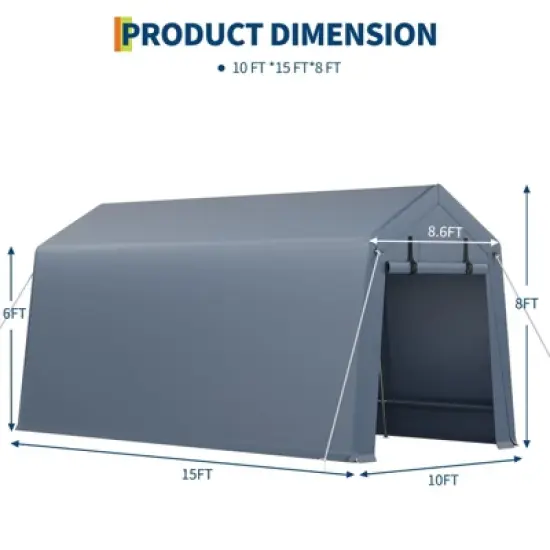 10x15FT Outdoor Storage Shed, Heavy Duty Waterproof Tarp with Ventilated Zipper Door, for Motorcycle, Bike, Garden Tools image {4}