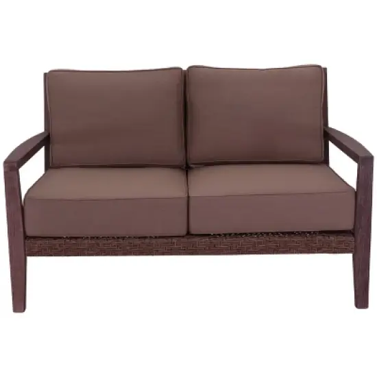 Courtyard Casual Bridgeport II Loveseat Stained Eucalyptus Wood KD  Sunbrella Fabric image {8}