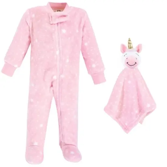 Hudson Baby Infant Girl Flannel Plush Sleep and Play and Security Toy, Pink Unicorn image {5}