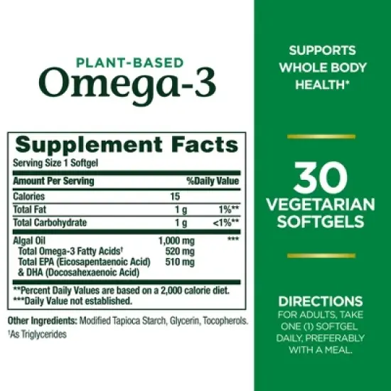 Nature's Bounty Plant-Based Omega-3 1000mg Soft Gels - 30ct image {5}