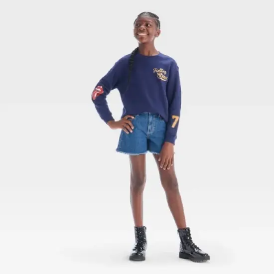 Girls' Rolling Stones Graphic Sweatshirt - Navy Blue image {3}