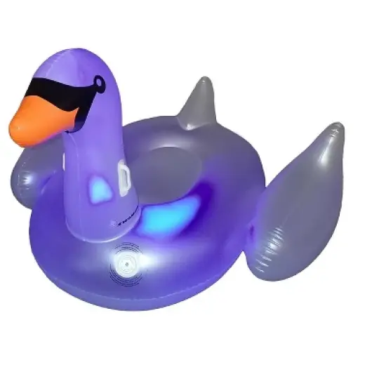 Swim Central 75" Inflatable LED Lighted Color Changing Swimming Pool Ride-On Swan Float Lounger image {3}