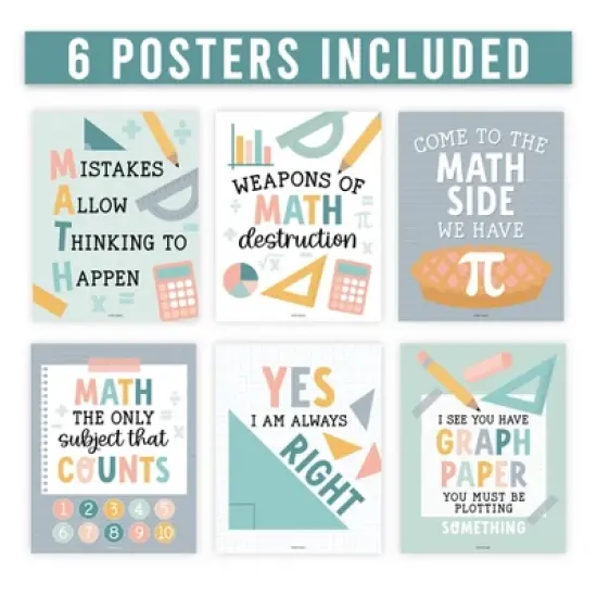 Hadley Designs Boho Math Bulletin Board Classroom Decor Posters, Set of 6 image {1}