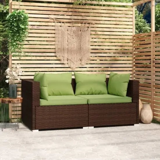 vidaXL Brown Patio Furniture - Green Cushion - 2 Seats image {1}