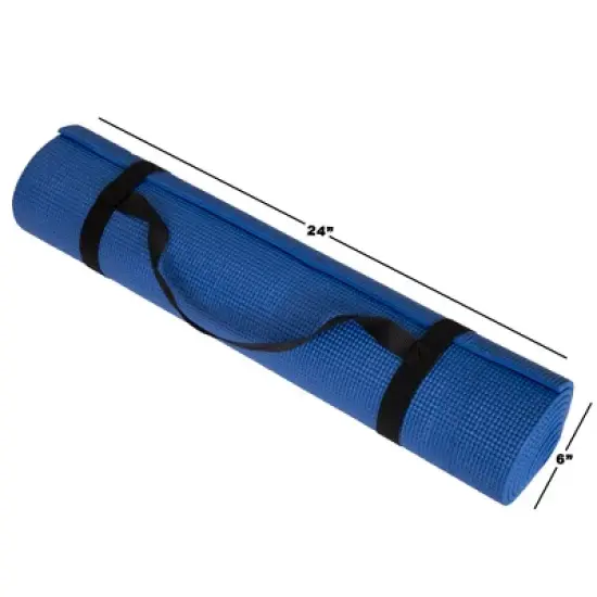Yoga Mat - Thick Double-Sided 0.25"H - Foam Gym and Workout Equipment - Padded Fitness Surface for Pilates with a Carrying Strap by Wakeman (Blue) image {4}