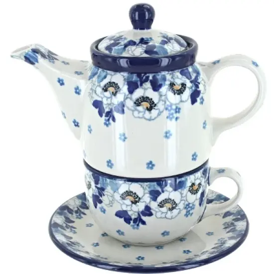 Blue Rose Polish Pottery 423 Caramika Artystyczna Tea for One image {5}