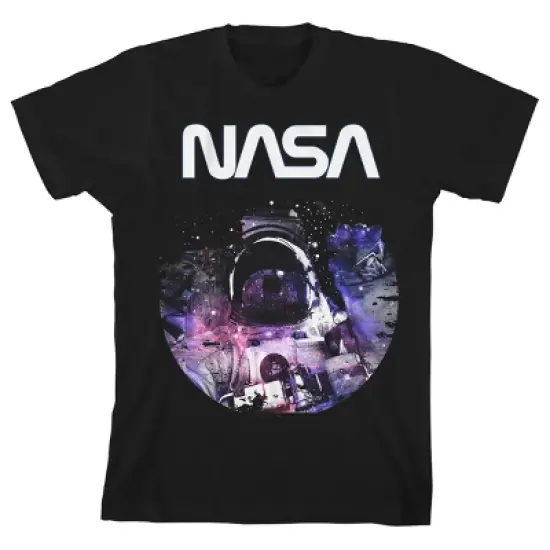 NASA Astronaut with White Worm Logo Black Graphic Tee Toddler Boy to Youth Boy image {1}