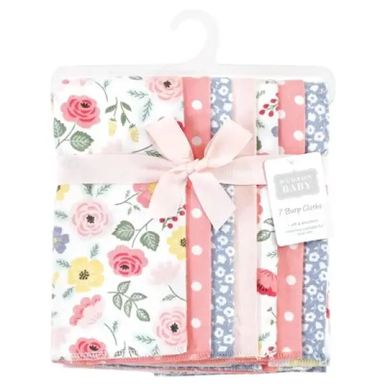 Hudson Baby Infant Girl Cotton Flannel Burp Cloths, Modern Botanical 7 Pack, One Size image {1}