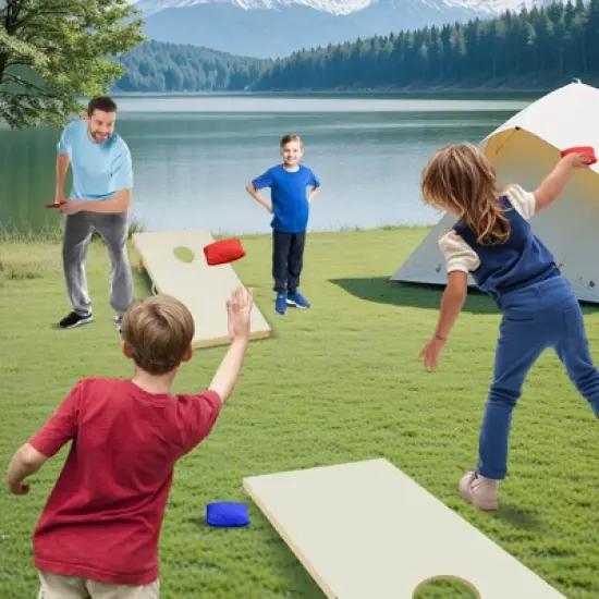 Costway 1/2 PCS 4'x2' Portable Corn Hole Game Board Includes 8 Bean Bags Solid Wood image {4}