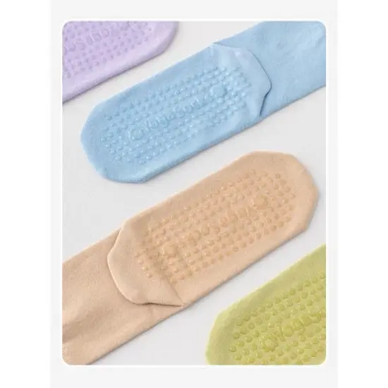 Anna-Kaci 5 Pairs Women's Anti-Slip Crew Yoga Socks Soft Cotton Grip Sole Seamless Toe Design for Pilates Indoor Workouts image {5}