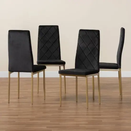 4pc Blaise Velvet Fabric Upholstered and Metal Dining Chair Set - Baxton Studio image {6}