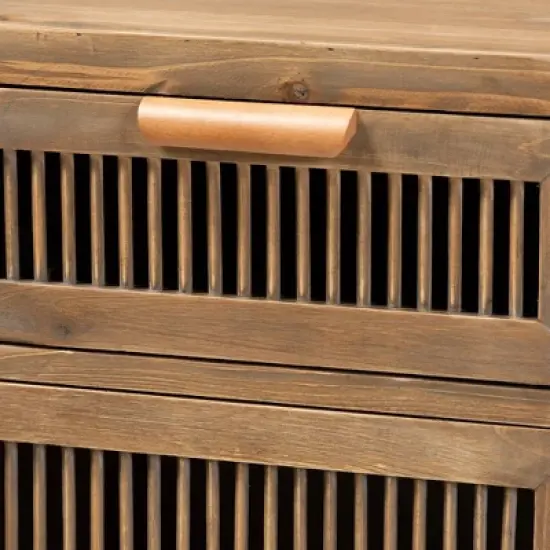 Clement 1 Door and 1 Drawer Wood Spindle Nightstand Brown - Baxton Studio image {4}