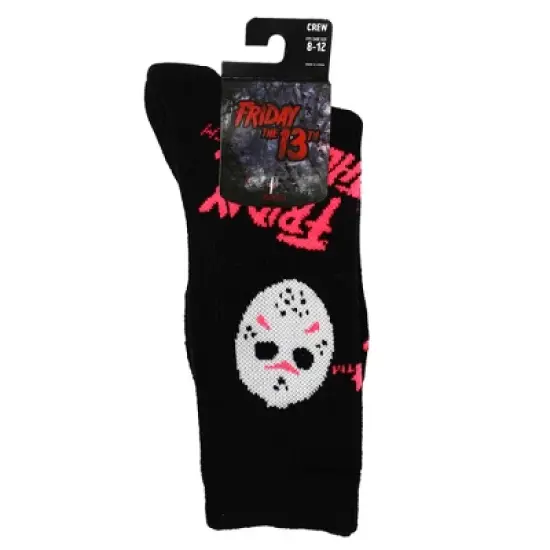 Friday The 13th Jason Voorhees Hockey Mask Men's Athletic Black Light Crew Socks image {2}