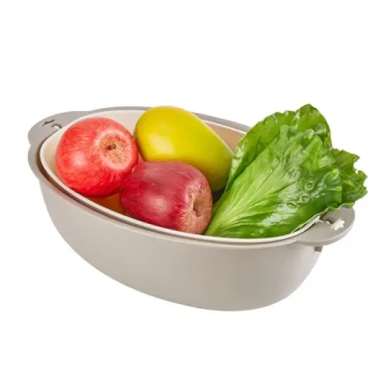 VECELO 2 In 1 Colander Strainer with Bowl Set, Fruit Vegetable Washing Colanders & Food Strainers, Double Layer Colander for Kitchen, Gray image {10}