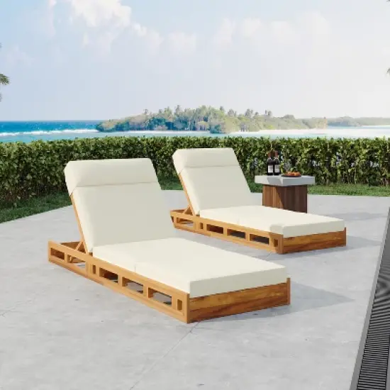 Christopher Knight Home Moreno Outdoor Acacia Wood Adjustable Chaise Lounge with Water-Resistant Cushion (Set of 2) image {1}