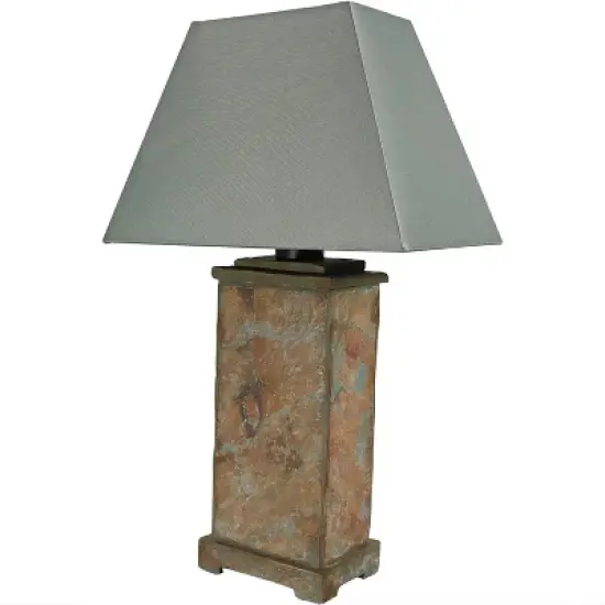 Sunnydaze Contemporary Natural Slate and Fabric Cream Shade Indoor/Outdoor Weather-Resistant Table Lamp image {9}
