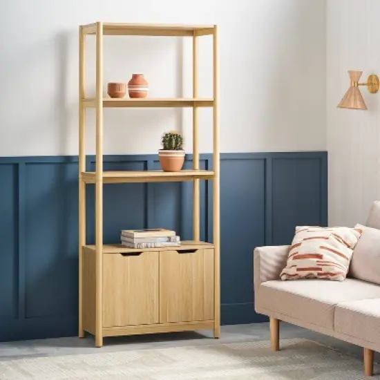 72.25" Scandi Bookcase with Three Shelves And Cabinet Storage Natural - Room Essentials&trade; image {1}