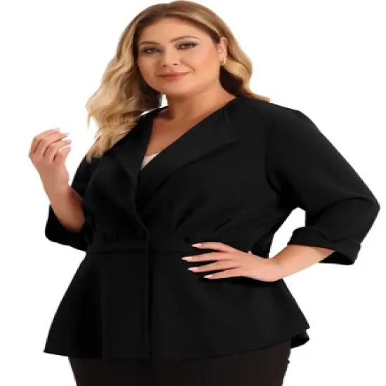 Agnes Orinda Women's Plus Size Ruffle Peplum Ruched Curvy Formal Outfits Blazers image {6}
