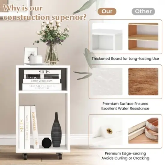 Costway Mobile File Cabinet Wooden Printer Stand Vertical Storage Organizer Home Office image {8}