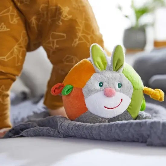HABA Bunny Baby Ball Toy with Crinkle Ears and Rattle Rings - Tummy Time Toy for Fine Motor Skills and Sensory Development for 6 months + image {6}