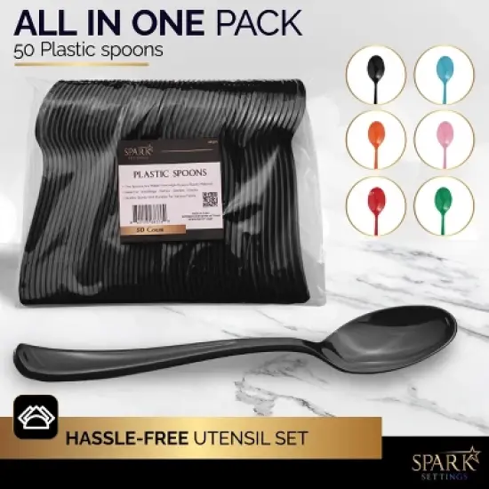 Plastic Spoons Disposable 50 Pack, Heavy Duty Plastic Silverware, Plastic Cutlery Ideal for Hot and Cold Food, Plastic Utensils - SparkSettings image {4}