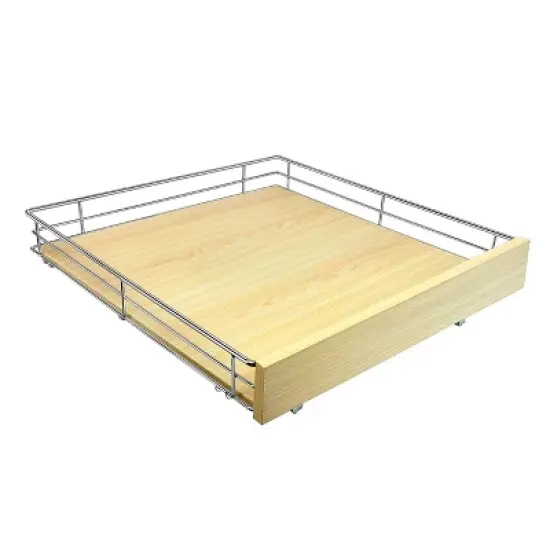 Lynk Professional Select Slide Out Wood Cabinet Organizer - Pull Out Under Cabinet Sliding Wood Shelf - 20" x 21" - Wood and Chrome image {2}
