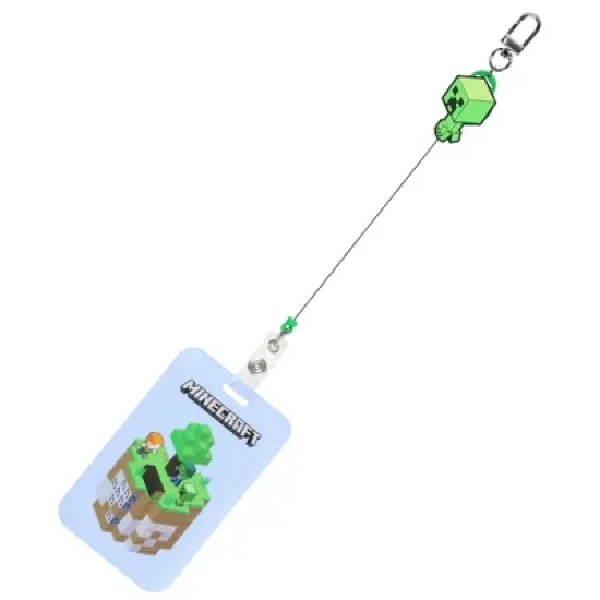 Minecraft Creeper Retractable Reel  ID Badge Holder Keychain with Carabiner Clasp Lanyard Multicolored image {2}