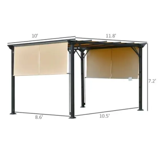 Resenkos Outdoor Garden Gazebo, Sunshade Gazebo Canopy,12' x 10' Outdoor Retractable Pergola Canopy for Garden Porch Beach, Beige Beige, Black image {2}