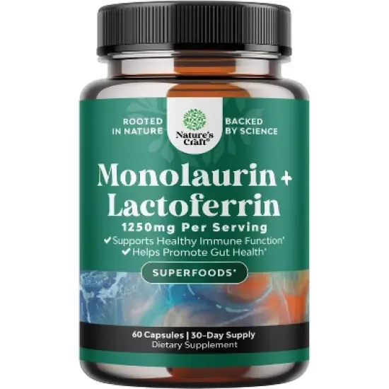 High Strength Lactoferrin & Monolaurin Supplement, Microbiome Digestive Health Immune Support Supplement, 1000mg Capsules, Nature's Craft, 60ct image {8}
