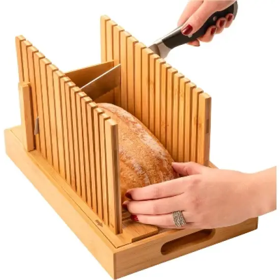 Bread Slicer for Homemade Bread - Adjustable Width Bread Cutter for Cakes, Bagels - Bamboo Bread Cutting Guide and Crumb Tray - (Knife Not Included) image {1}
