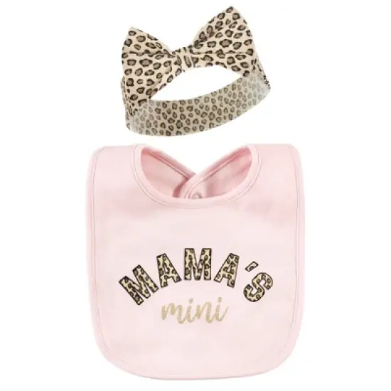 Hudson Baby Infant Girl Cotton Bib and Headband or Caps Set, Leopard Mamas Mini, One Size image {2}